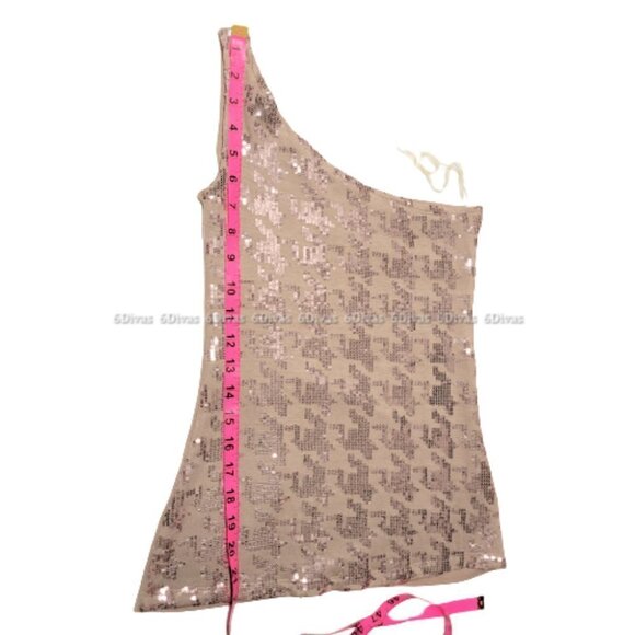 Taupe Color  One Shoulder Glitter Top Size M - Picture 5 of 9